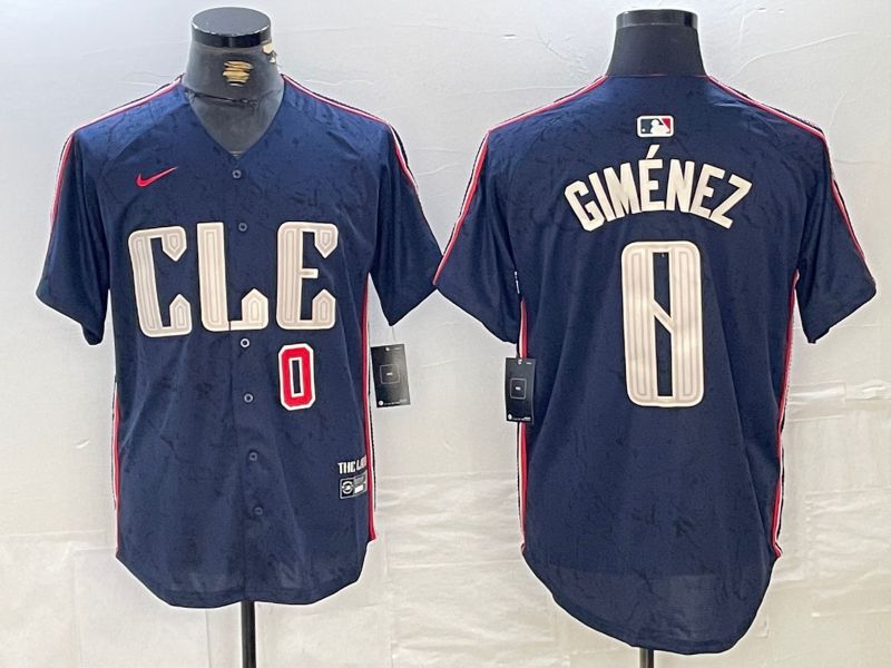 Men Cleveland Indians #0 Gimenez Blue City Edition Nike 2024 MLB Jersey style 2->cleveland indians->MLB Jersey